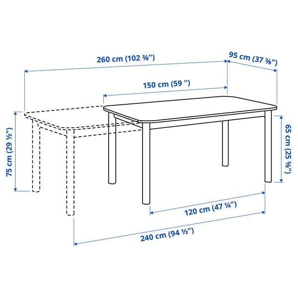 Ikea STRANDTORP / MÅRENÄS - Table and 6 chairs with armrests , 150/205/260 cm