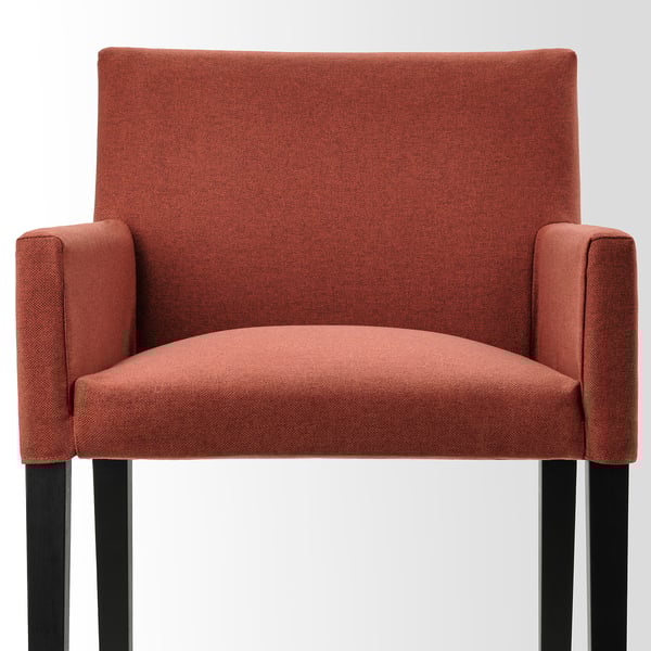 STRANDTORP / MÅRENÄS - Table and 6 chairs with armrests, black/Gunnared brown, , 150/205/260 cm