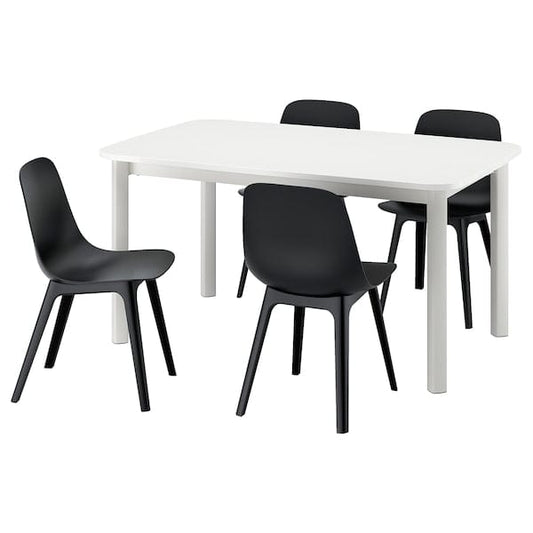 Ikea STRANDTORP / ODGER - Table and 4 chairs, white/anthracite, 150/205/260 cm