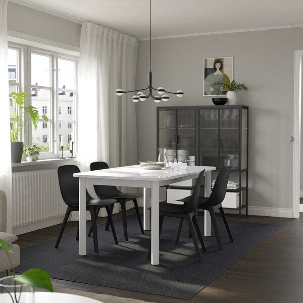 Ikea STRANDTORP / ODGER - Table and 4 chairs, white/anthracite, 150/205/260 cm