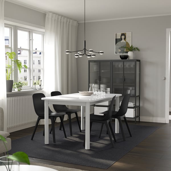 STRANDTORP / ODGER table and 4 chairs, white/anthracite, 150/205/260 cm