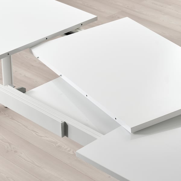 STRANDTORP / TOBIAS table and 4 chairs, white/brown/red chrome-plated, 150/205/260 cm