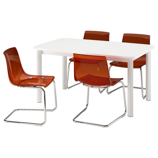 STRANDTORP / TOBIAS table and 4 chairs, white/brown/red chrome-plated, 150/205/260 cm