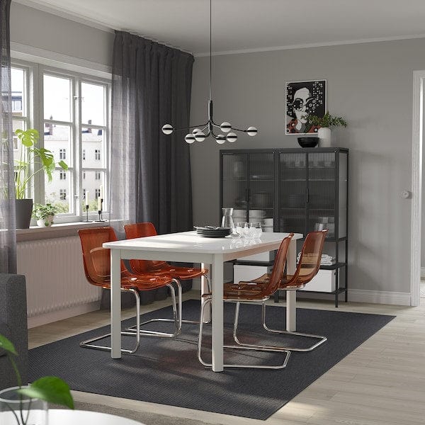 Ikea STRANDTORP / TOBIAS - Table and 4 chairs, white/brown/red chrome-plated, 150/205/260 cm