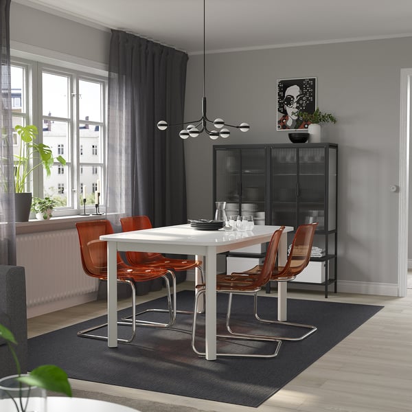 STRANDTORP / TOBIAS table and 4 chairs, white/brown/red chrome-plated, 150/205/260 cm