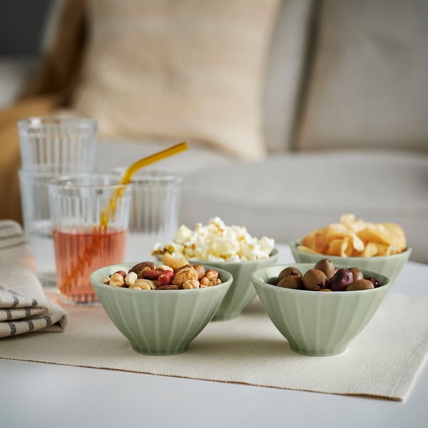 STRIMMIG bowl, stoneware pale grey-green, 11 cm, 4 pack