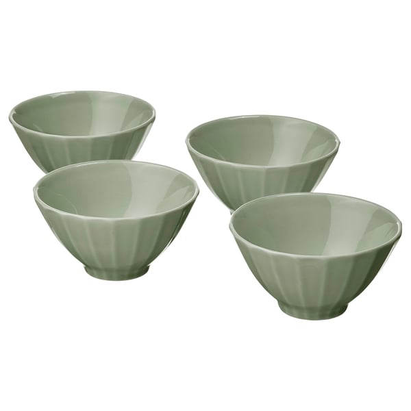 STRIMMIG bowl, stoneware pale grey-green, 11 cm, 4 pack