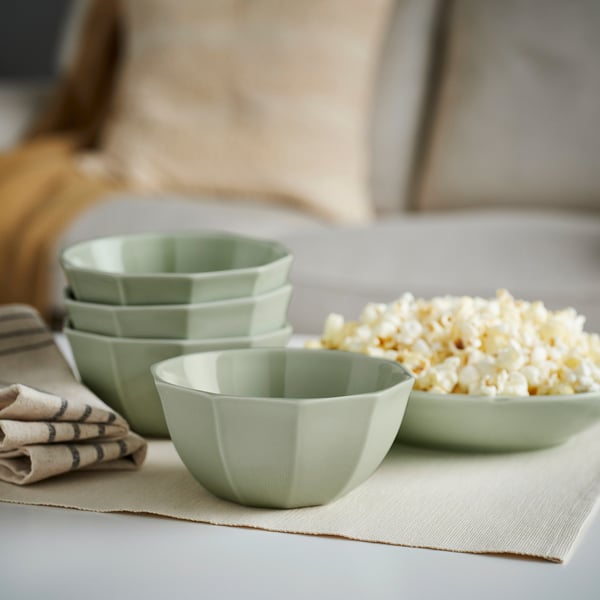 STRIMMIG bowl, stoneware pale grey-green, 15 cm, 4 pack