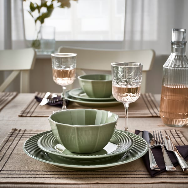 STRIMMIG bowl, stoneware pale grey-green, 15 cm, 4 pack