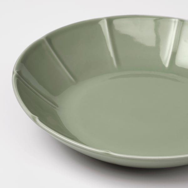 STRIMMIG deep plate, stoneware pale grey-green, 23 cm, 4 pack