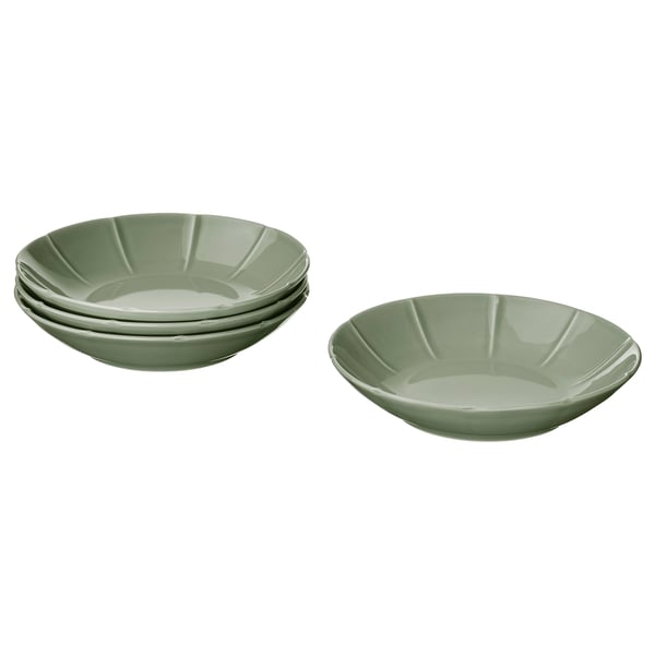 STRIMMIG deep plate, stoneware pale grey-green, 23 cm, 4 pack