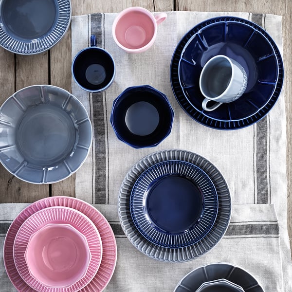 STRIMMIG side plate, stoneware blue
