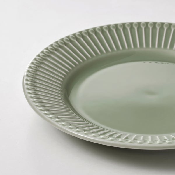 STRIMMIG side plate, stoneware pale grey-green, 21 cm, 4 pack