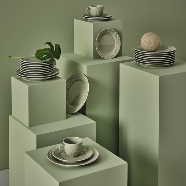 STRIMMIG side plate, stoneware pale grey-green, 21 cm, 4 pack