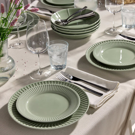 STRIMMIG side plate, stoneware pale grey-green, 21 cm