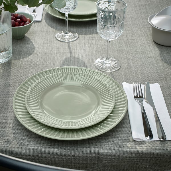 STRIMMIG plate, stoneware pale grey-green, 27 cm, 4 pack