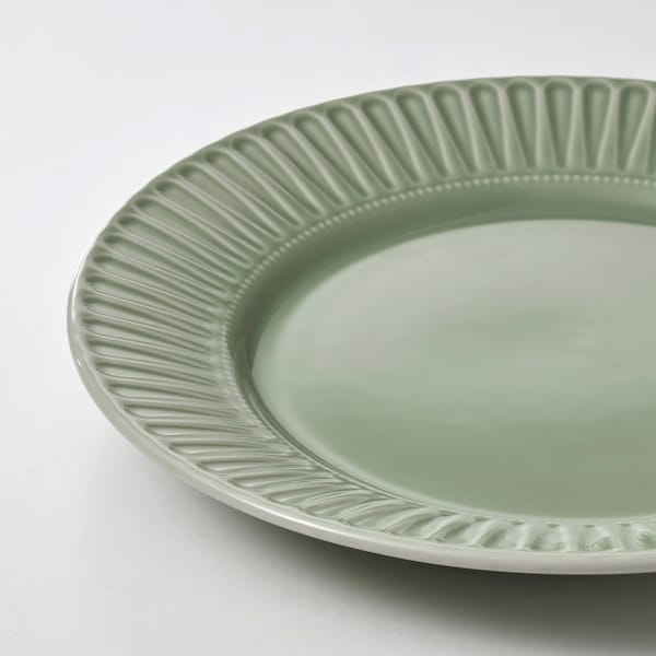 STRIMMIG - Plate, stoneware pale grey-green, 27 cm