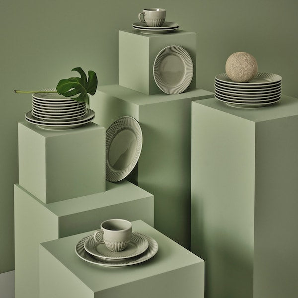 STRIMMIG - Plate, stoneware pale grey-green, 27 cm