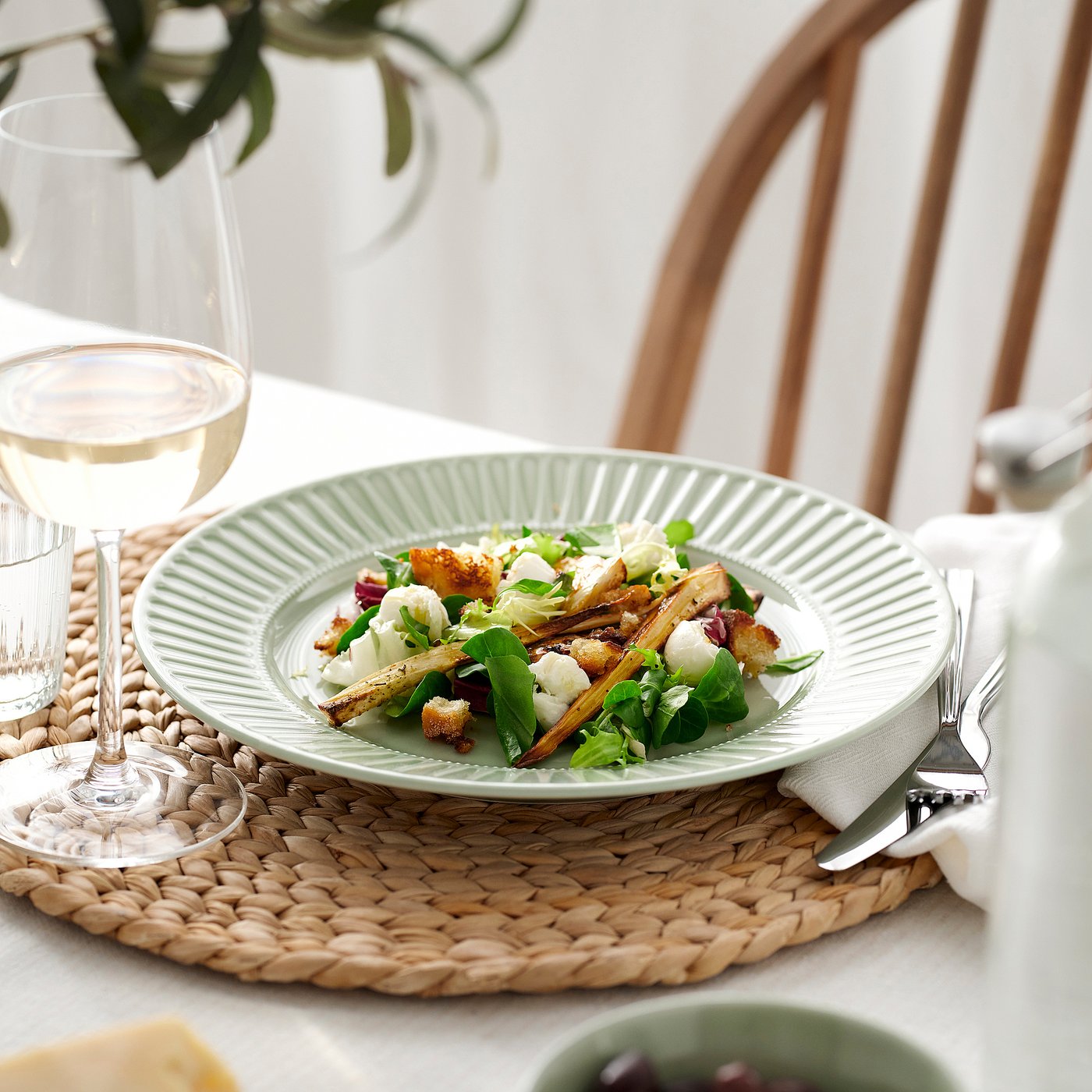 STRIMMIG plate, stoneware pale grey-green, 27 cm