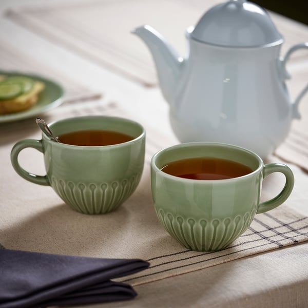 STRIMMIG mug, stoneware pale grey-green, 36 cl