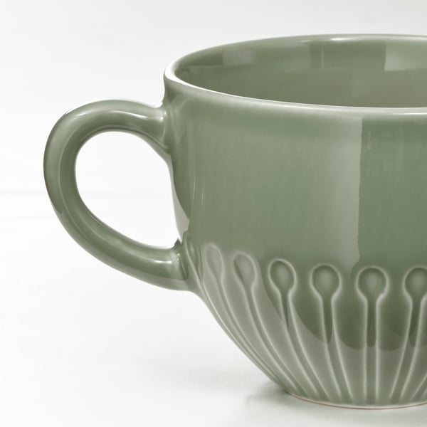 STRIMMIG mug, stoneware pale grey-green, 36 cl