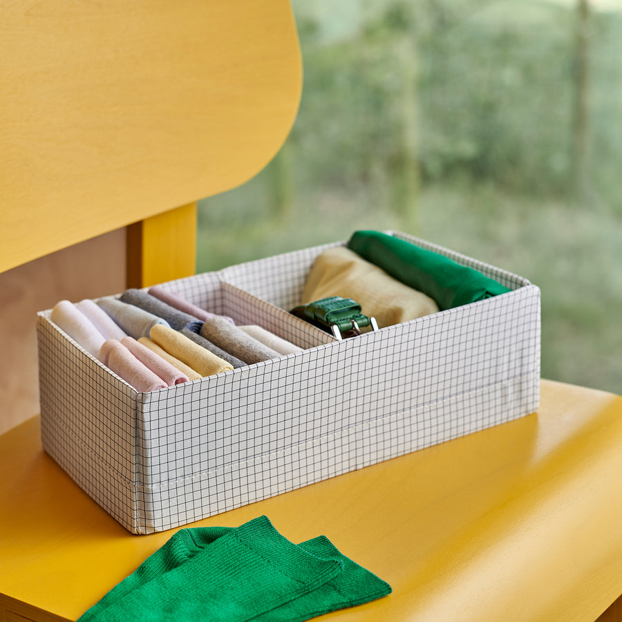 STUK box with compartments, white/black, 17x32x10 cm