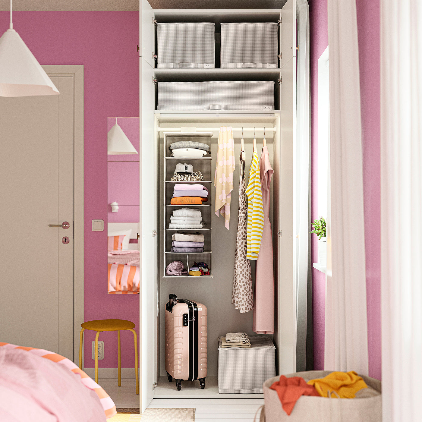 STUK hanging storage with 7 compartments, white/black, 30x30x90 cm