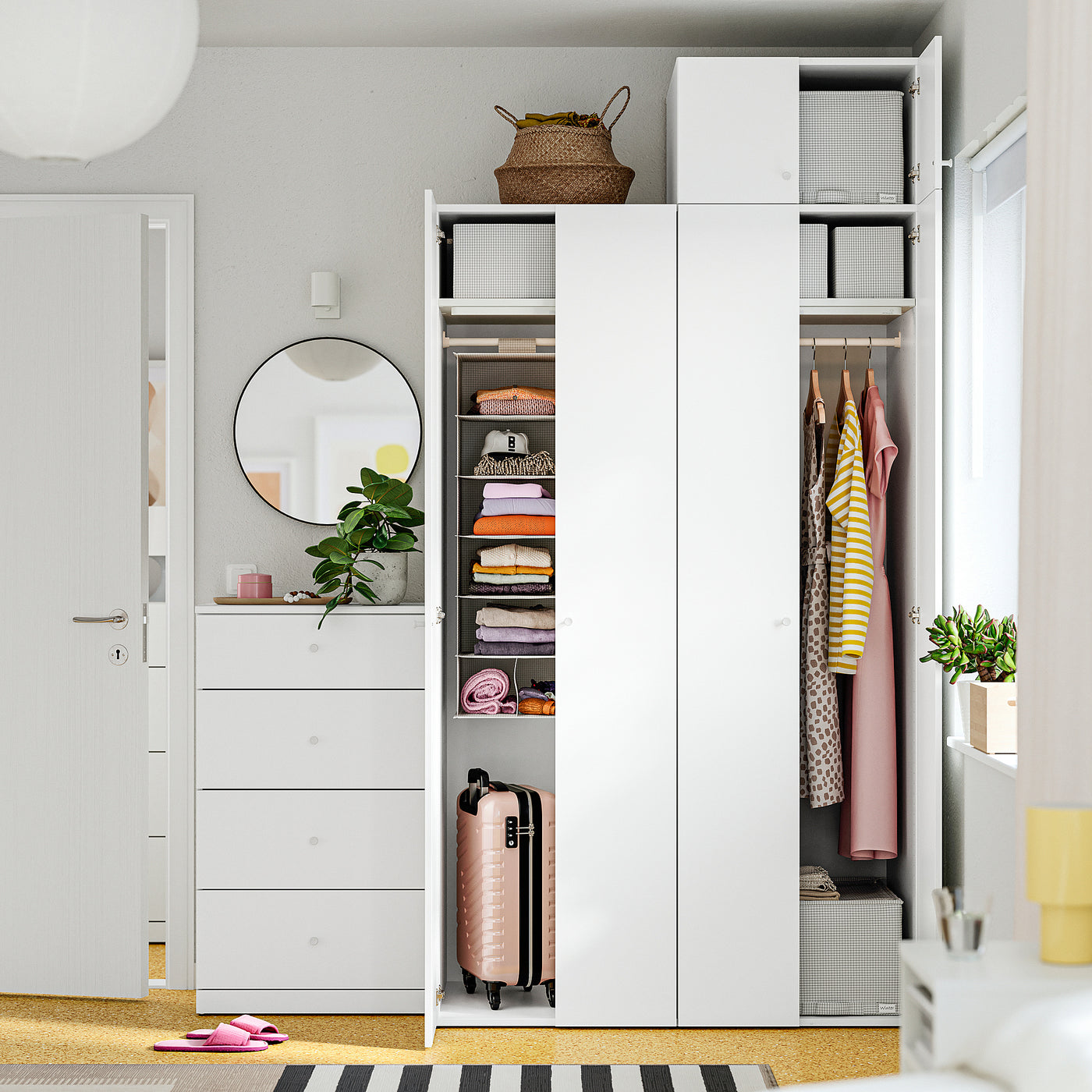 STUK hanging storage with 7 compartments, white/black, 30x30x90 cm