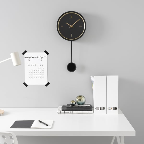 STURSK wall clock, black, 26 cm