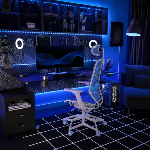 STYRSPEL gaming chair, blue/light grey, 71 cm