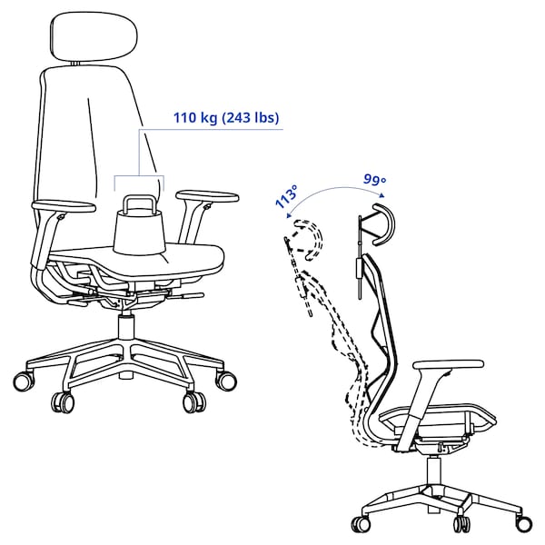 STYRSPEL gaming chair, blue/light grey, 71 cm