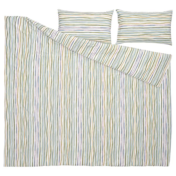 Ikea SUMPGRÖE - Duvet cover and 2 pillowcases, patterned/striped,240x220/50x80 cm-105.872.17