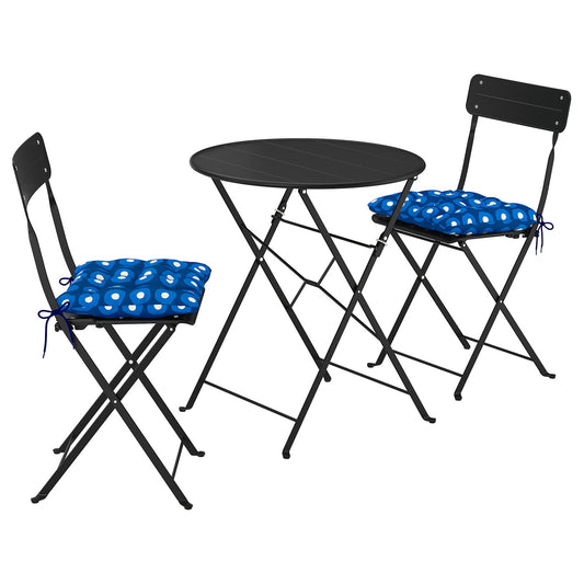SUNDSÖ table and 2 folding chairs, outdoor anthracite/anthracite Klösan dark blue, 65 cm