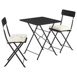 SUNDSÖ table and 2 folding chairs, outdoor anthracite/anthracite Kuddarna light grey-beige, 65x65 cm