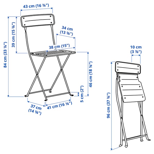 SUNDSÖ table and 2 folding chairs, outdoor anthracite/anthracite, 65 cm