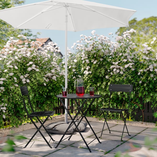 SUNDSÖ table and 2 folding chairs, outdoor anthracite/anthracite, 65 cm