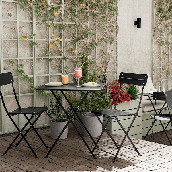 Ikea SUNDSÖ - Folding table and 2 chairs, outdoor anthracite/anthracite,65x65 cm