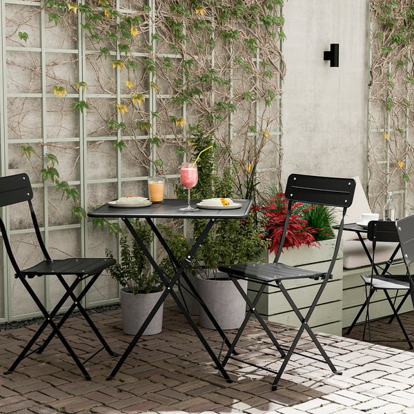 SUNDSÖ table and 2 folding chairs, outdoor anthracite/anthracite, 65x65 cm