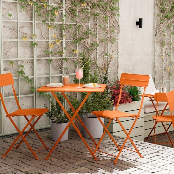 Ikea SUNDSÖ - Foldable table and 2 chairs, outdoor bright orange/ bright orange,65x65 cm