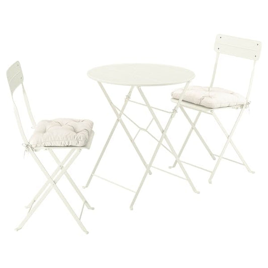 Ikea SUNDSÖ - Folding table and 2 chairs, outdoor off-white/off-white Kuddarna light gray-beige,65 cm