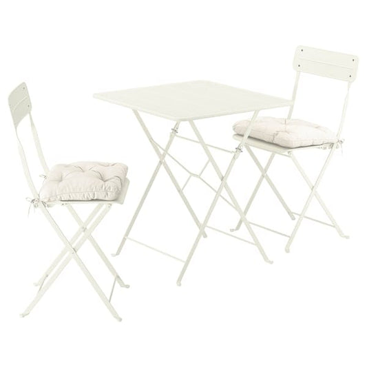 Ikea SUNDSÖ - Folding table and 2 chairs, outdoor off-white/off-white Kuddarna light gray-beige,65x65 cm