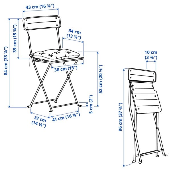 SUNDSÖ - Folding table and 2 chairs, outdoor off-white/off-white Kuddarna light gray-beige,65 cm