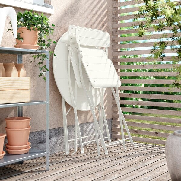 SUNDSÖ - Folding table and 2 chairs, outdoor off-white/off-white Kuddarna light gray-beige,65 cm