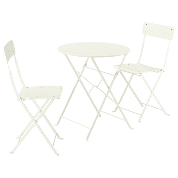 SUNDSÖ table and 2 folding chairs, outdoor off-white/off-white, 65 cm