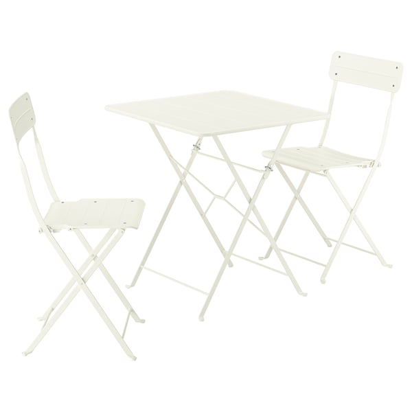 SUNDSÖ table and 2 folding chairs, outdoor off-white/off-white, 65x65 cm