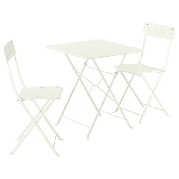 SUNDSÖ - Table and 2 folding chairs, outdoor off-white/off-white, 65x65 cm