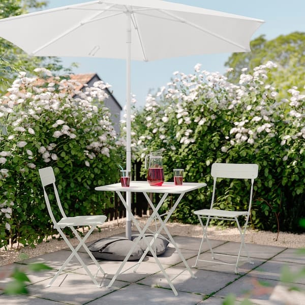 Ikea SUNDSÖ - Tavolo e 2 sedie pieghevoli, da esterno bianco sporco/bianco sporco,65x65 cm