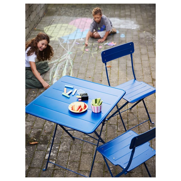 SUNDSÖ - SUNDSÖ Table and 2 folding chairs, outdoor dark blue/dark blue, 65x65 cm