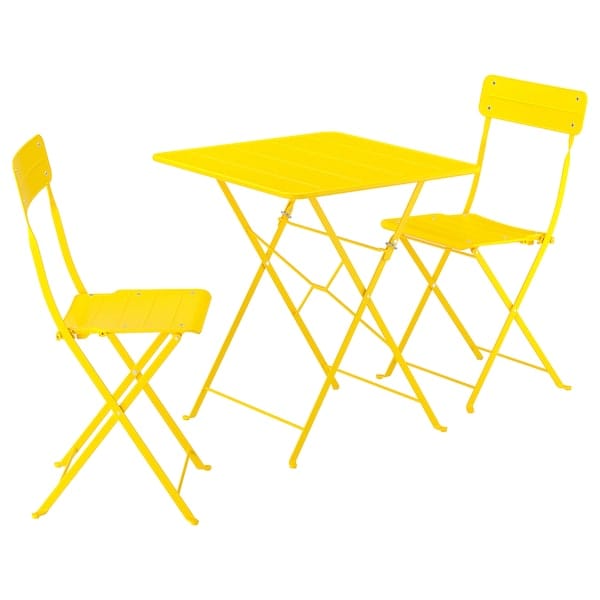 SUNDSÖ - Table and 2 folding chairs, outdoor bright yellow/bright yellow, 65x65 cm