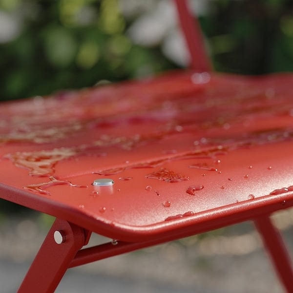 SUNDSÖ - Folding table and 2 chairs, outdoor bright red/light gray-beige Kuddarna,65x65 cm